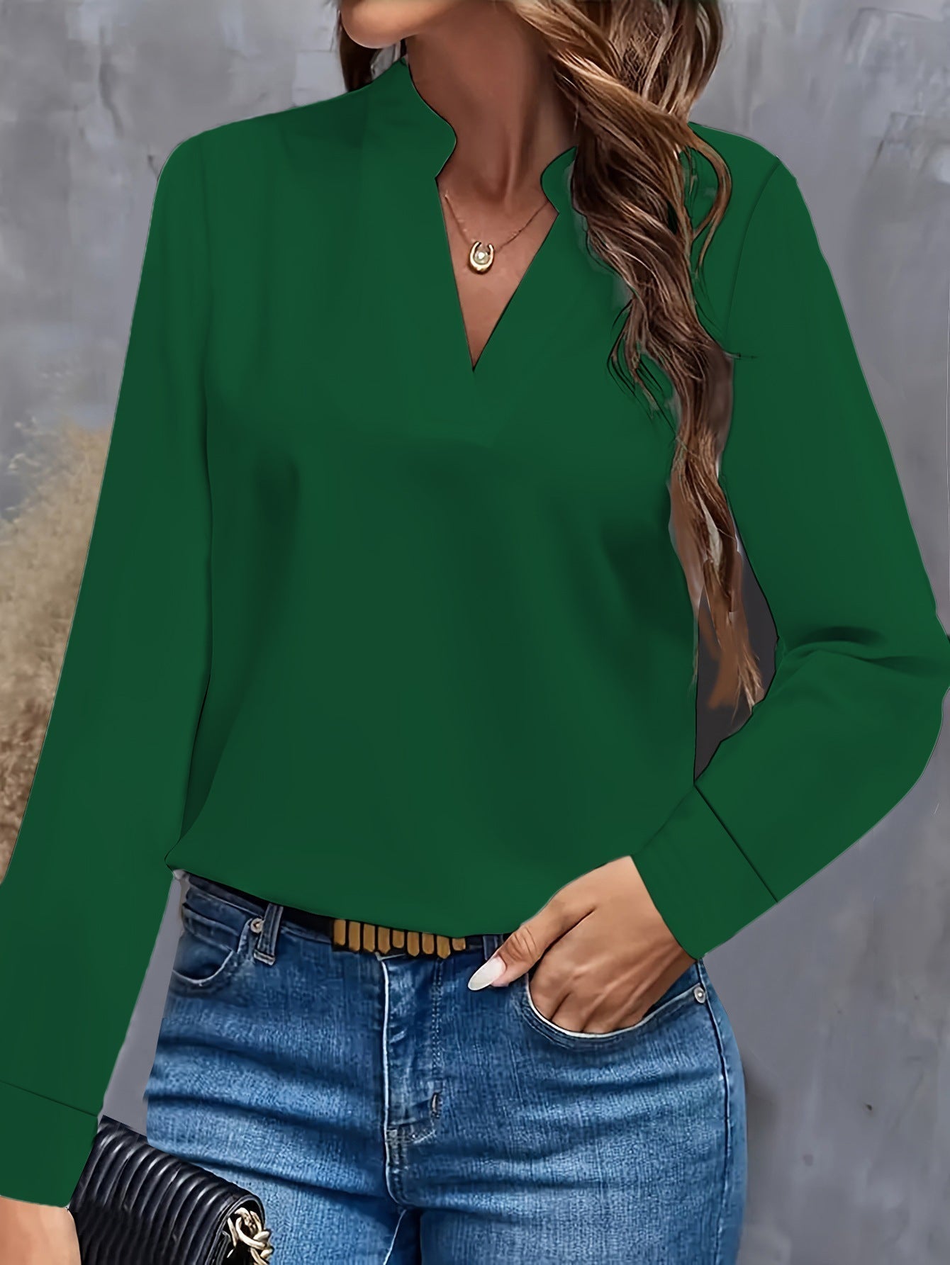 Anna – Damen Langarm V-Ausschnitt Bluse