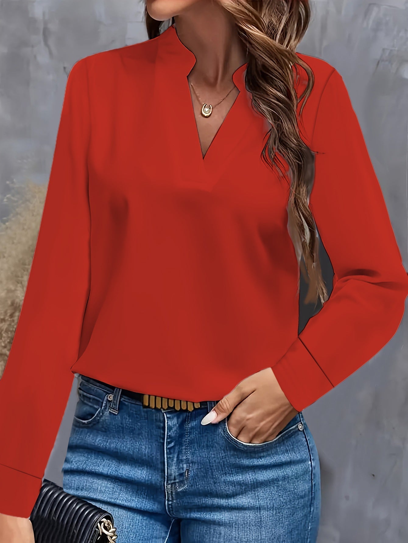 Anna – Damen Langarm V-Ausschnitt Bluse