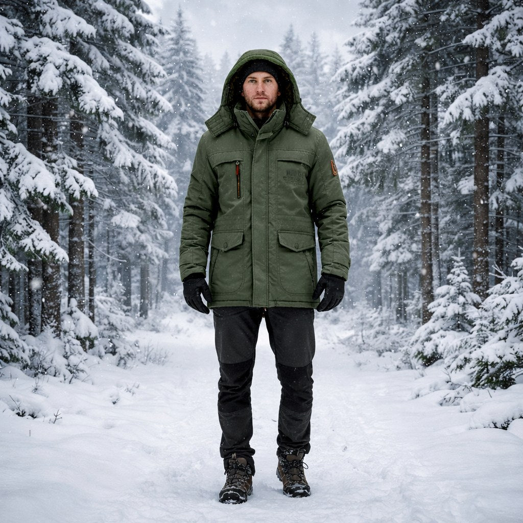 Herren Winterjacke mit Fleece-Futter und Abnehmbarer Kapuze - J&B - 9 - Atelier-Zofia