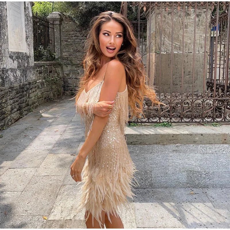 Chloe – Sparkling Feather Mini Dress - Image 7