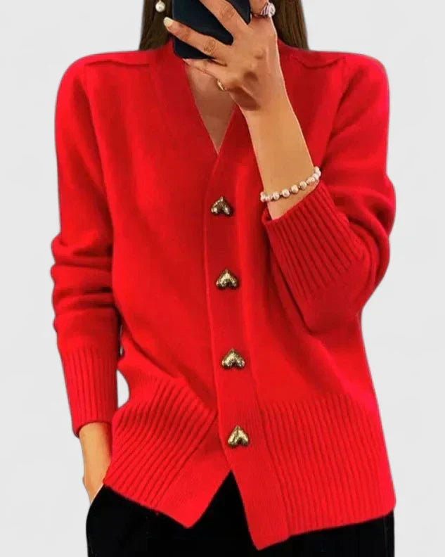 Eleganter Damen-Cardigan mit V-Ausschnitt und besonderen Knöpfen - J&B - 5 - Atelier-Zofia