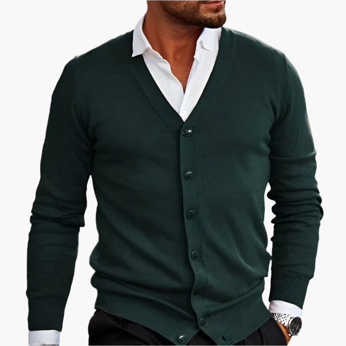 Elegante Herren-Strickjacke mit V-Ausschnitt und funktionalen Taschen - J&B - 5 - Atelier-Zofia