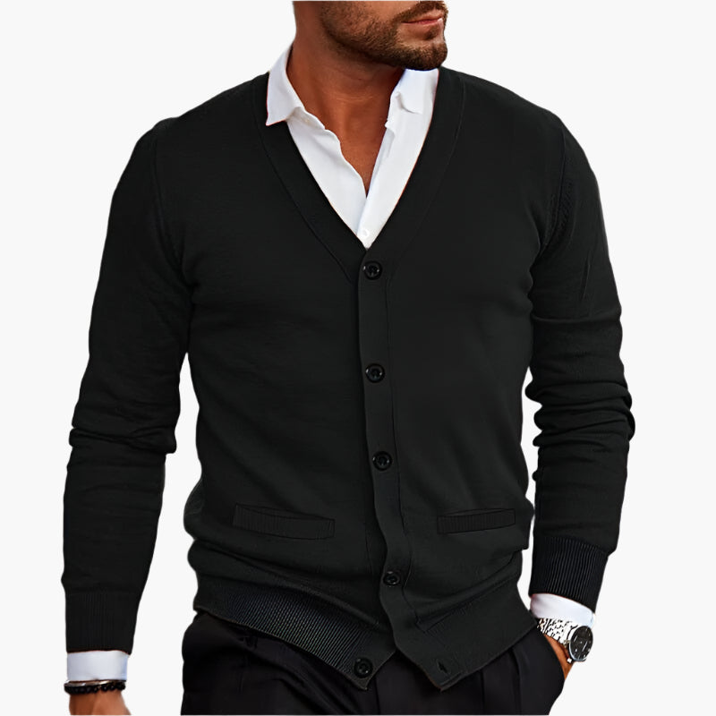 Elegante Herren-Strickjacke mit V-Ausschnitt und funktionalen Taschen - J&B - 9 - Atelier-Zofia