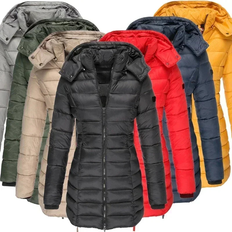 Stylische Damen-Daunenjacke mit Kapuze und durchgehendem Reißverschluss - J&B - 1 - Atelier-Zofia
