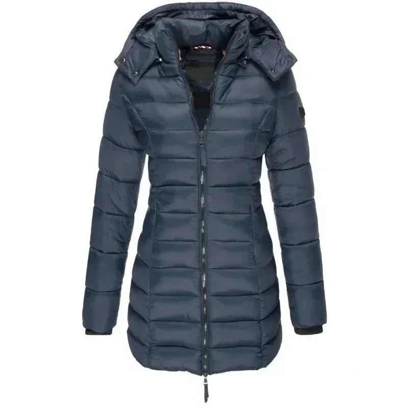 Stylische Damen-Daunenjacke mit Kapuze und durchgehendem Reißverschluss - J&B - 2 - Atelier-Zofia