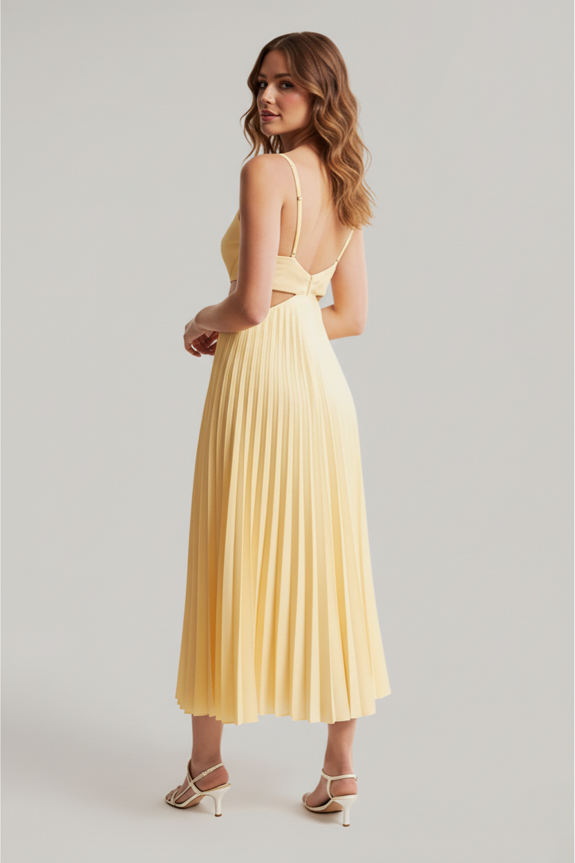 Thea – Women Pleated Cutout Waist Maxi Dress - Image 9