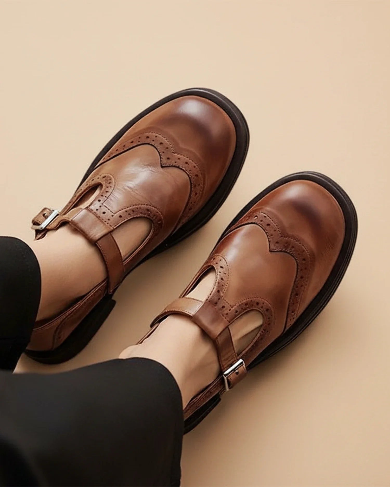 Hannah – Women's Mary Jane Leather T-Strap Shoes - Image 1