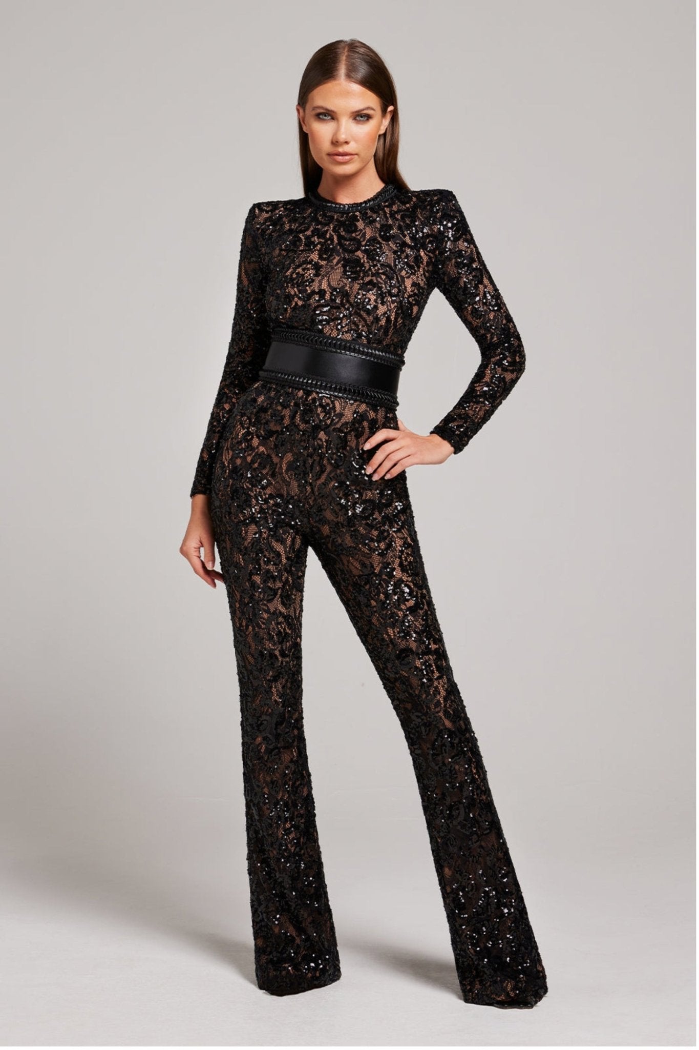 Julia –  Sequin Lace Long Sleeve Jumpsuit - Image 1