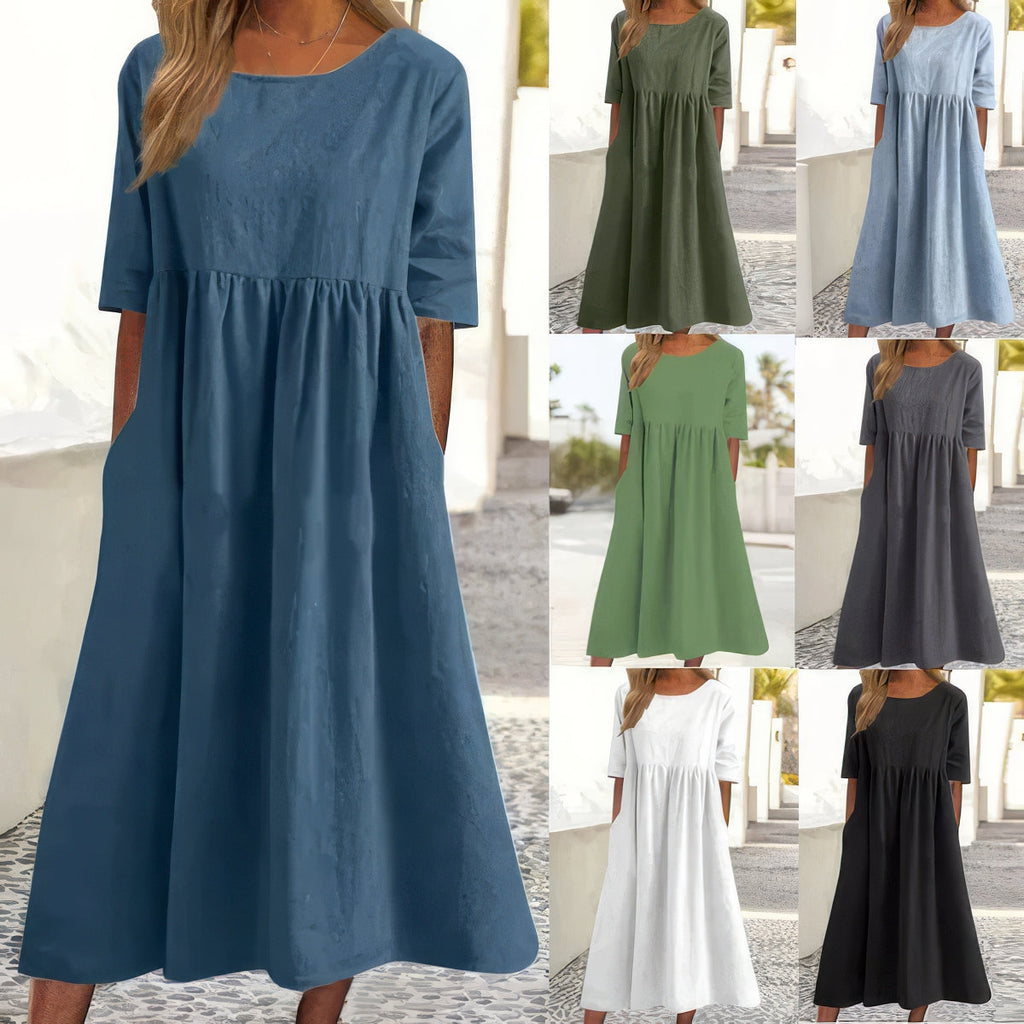 Britta – Round neck and pockets Cotton Dress for Women - Image 10