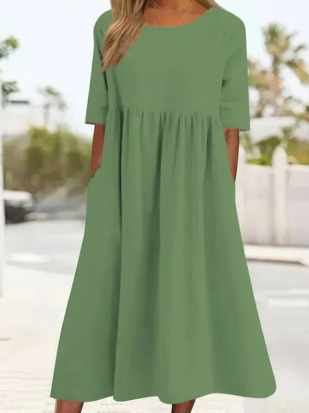 Britta – Round neck and pockets Cotton Dress for Women - Image 6