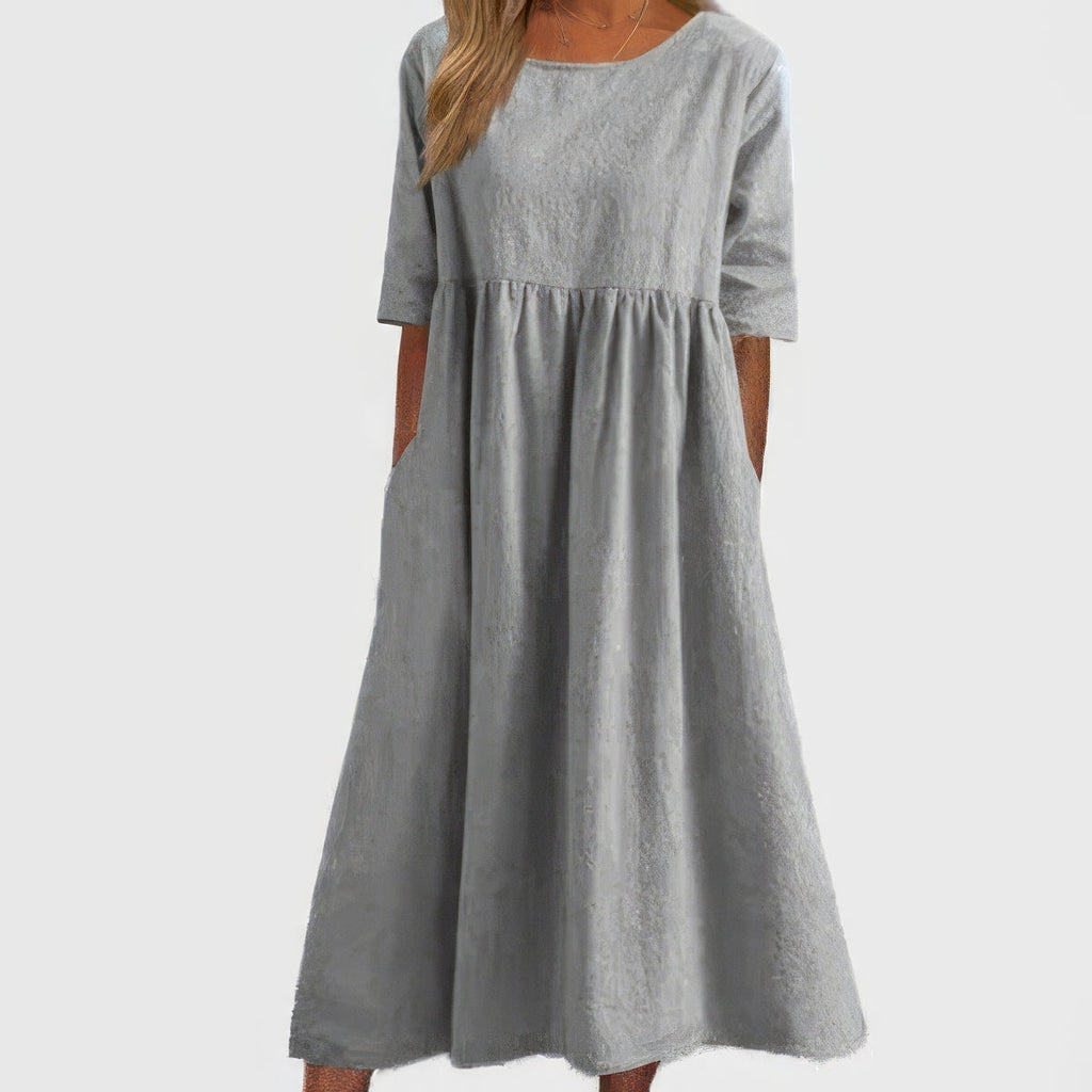 Britta – Round neck and pockets Cotton Dress for Women - Image 9