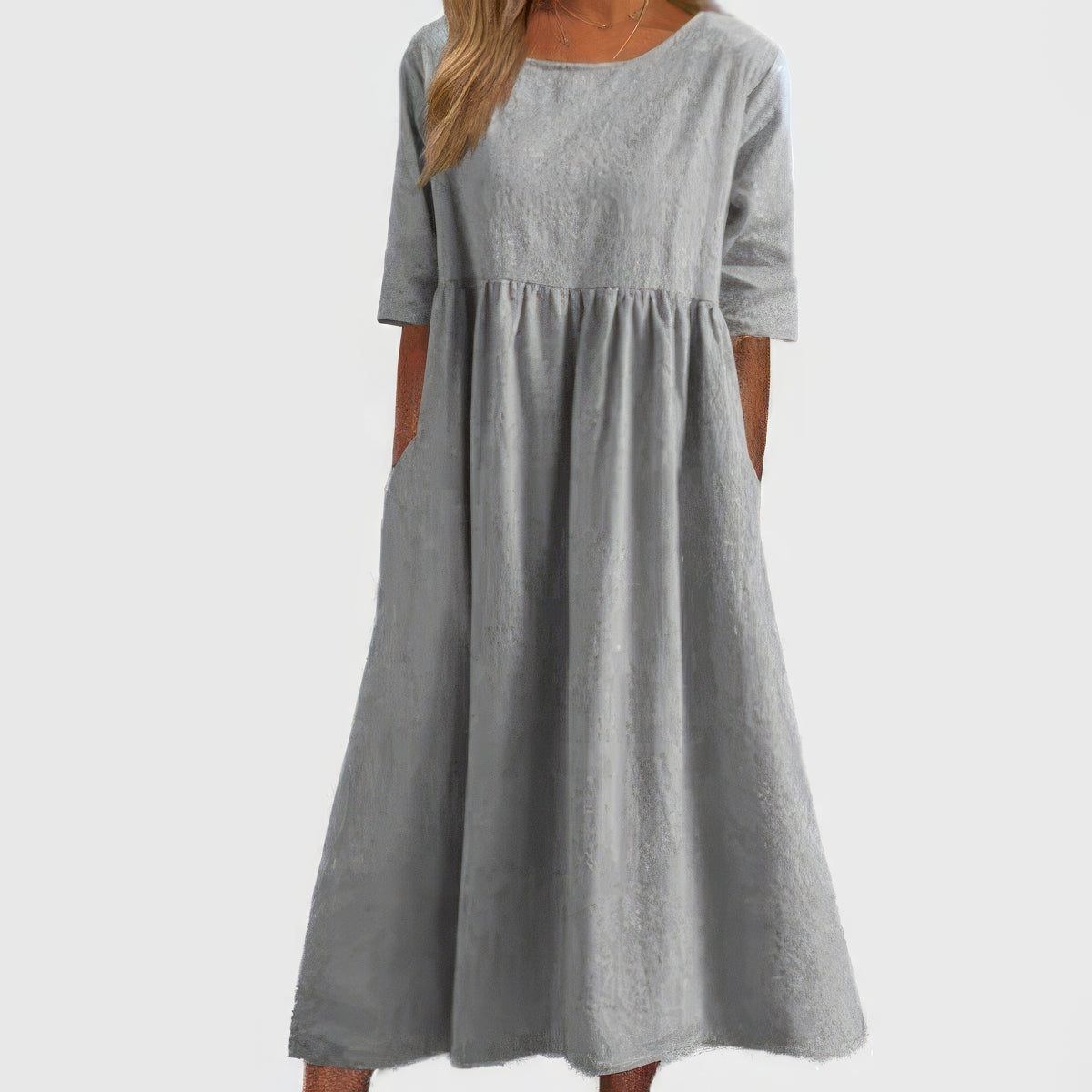 Britta – Round neck and pockets Cotton Dress for Women - Image 9